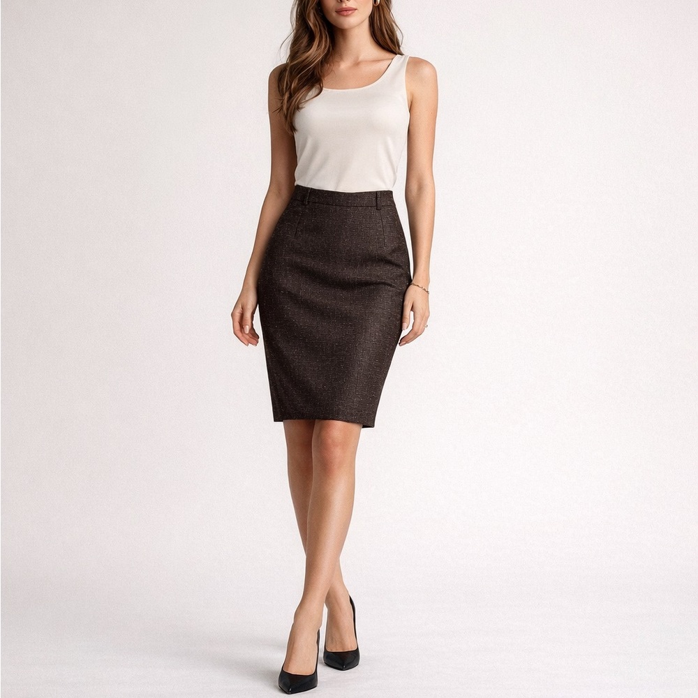 Escada New Wool Classic Pencil Skirt With A Slit Size XS Dari Brown Chocolate